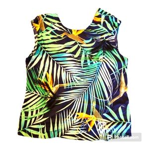 Express Green Palm Tropical Hawaiian Back Bow Cutout Tank Top Sz Small